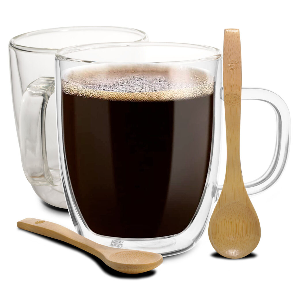 16oz Double Wall Coffee Cup with Bamboo Spoons